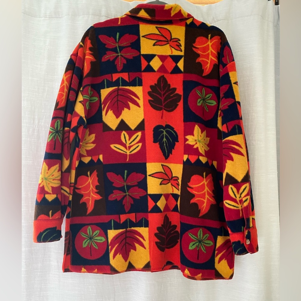 Fall jacket festive BCC leaf print vintage fleece jacket size large - Picture 2 of 8